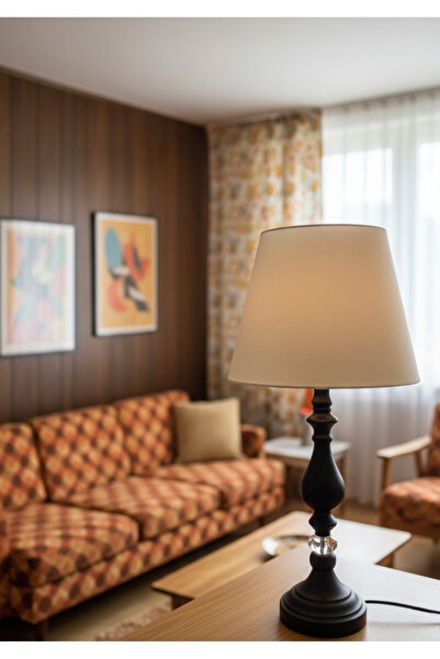 365GUNSERİSONU Siyah Rustik Klasik Metal Yüksek Ayaklı Beyaz Şapkalı Abajur M...