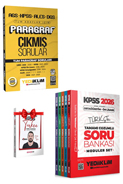 Yediiklim Yayınları AGS KPSS ALES DGS Paragraf Çıkmış Sorular+KPSS 2026 Ortaö...