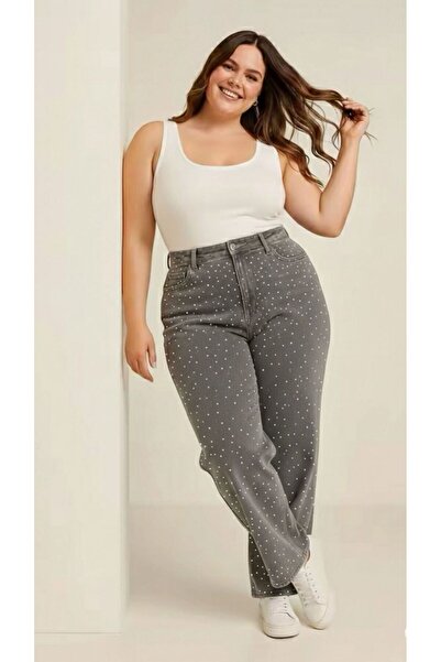 nd jeans JEANS DE MĂRIME MARE PENTRU FEMEI, PANTALONI DE DENIM CU PIETE, CU P...