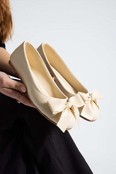 Moda Devrin Pantofi de damă Skin Beige Bowknot Babet pentru casă și exterior