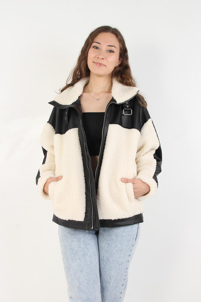 Mckanzie 2631 معطف جلدي بتفاصيل غارني للدراجين