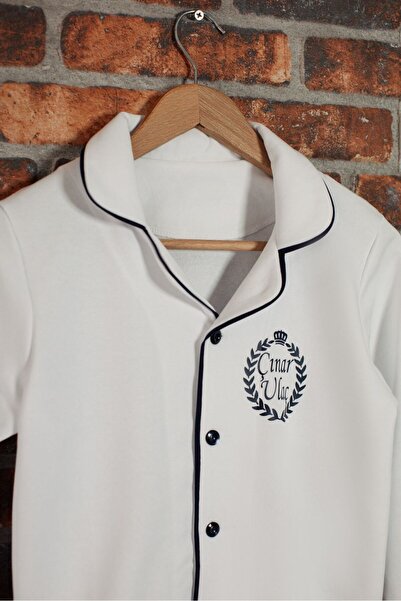 ADEREN KİDS KIŞLIK SÜNNET PİJAMASI PAMUK İSİM BASKILI BEYAZ LACİVERT