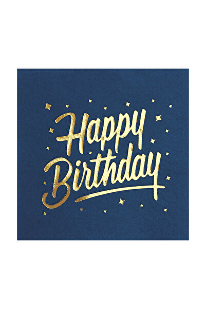 Story 33 X 33 Cm Altın Varak Happy Birthday Desenli 16'lı Lacivert Renkli Kağ...