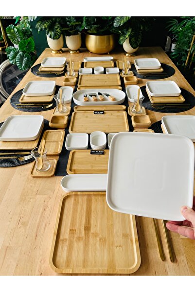 CASA DE BELLA Bambu Porselen 56 Parça 6 Kişilik Kahvaltı Takımı