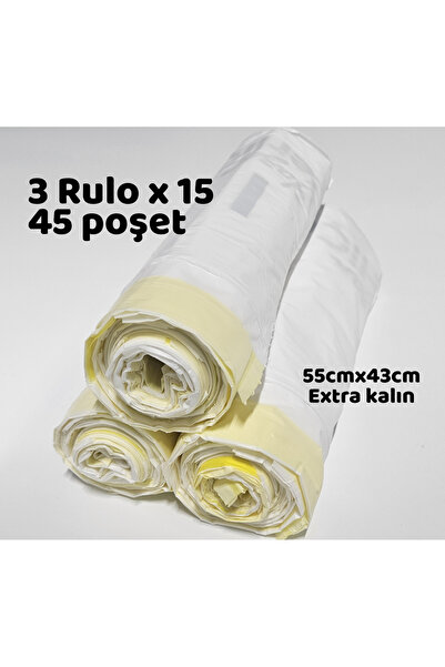 YerliÇöpPoşeti Büzgülü Çöp Torbası - 55cmx43cm - Kedi Kumu Poşeti 3x15 Toplam...