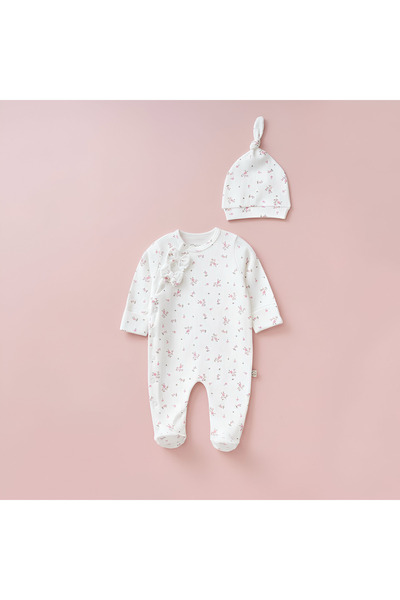 QBABY %100 Pamuk OEKO-TEX Sertifikalı Kız Bebek Çiçek Baskılı Tulum Yenidoğan...