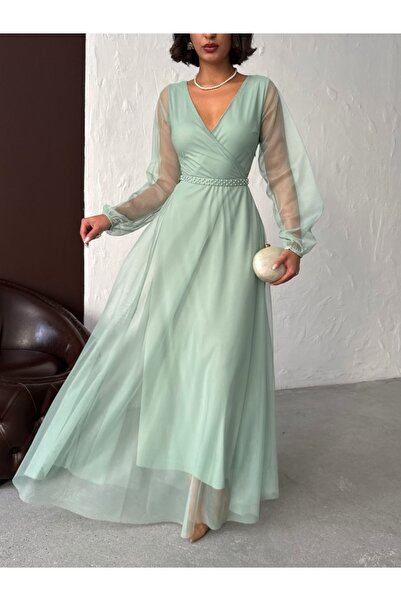 ADAMODA.RO Long tulle dress with waist accessory