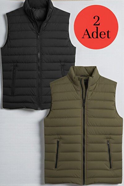 legends butik 2 Pieces Men's Quilted Lined Double Pocket Inflatable Vest
