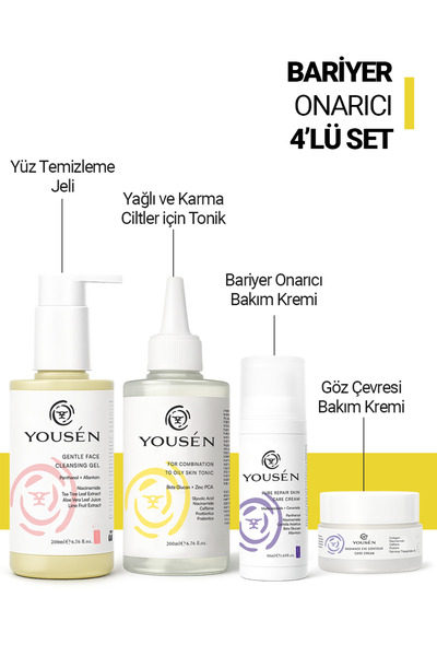 Yousen Karma ve Yağlı Ciltler için Bariyer Onarıcı 4'lü Bakım Seti