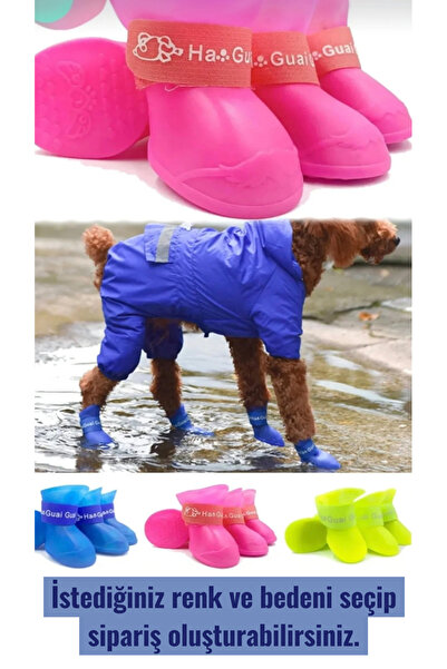 mamamiya petshop Orta Boy Silikon Su Geçirmez Kedi Köpek Ayakkabısı Cırt Cırt...