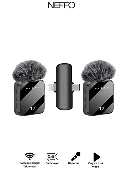 NEFFO Çiftli Kablosuz Yaka Mikrofonu – Lightning Ve Type-C Girişli , Gürültü ...