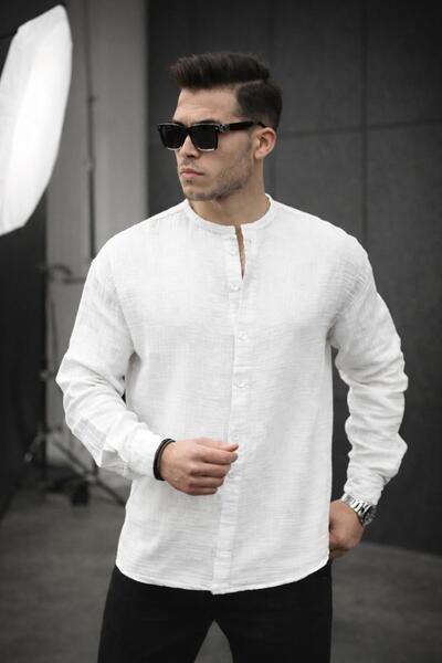 Valiberta Hafif ve Nefes Alabilir Erkek Müslin Yarım Pat Hakim Yaka Oversize ...