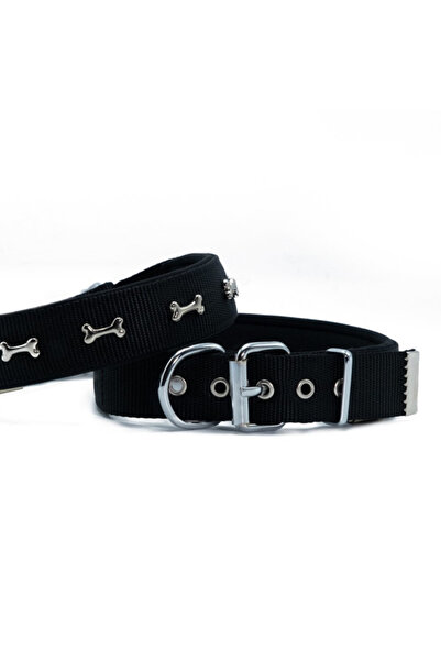 Doggie Comfort Woven Bone Dog Collar Medium Black 3x42-50 Cm