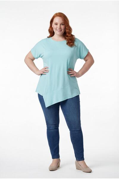 Ebsumu Women's Large Size Asymmetrical Cut Loose Mint Blouse