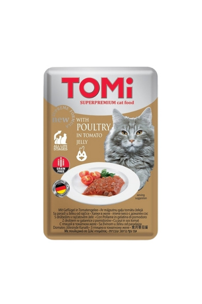 Tomi Kümes Hayvanlı ve Domatesli Pouch Yetişkin Konserve Kedi Maması 100 Gr