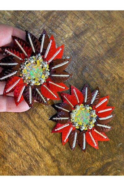 Gönülden Tasarım 2 Adet Pul Payetli Boncuklu Çiçek Arma Dikiş Aksesuarı 7x7 Cm