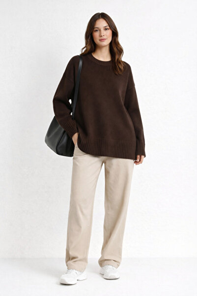 kikiriktekstil 10995 Pulover tricotat maro, supradimensionat, uni, cu textură...