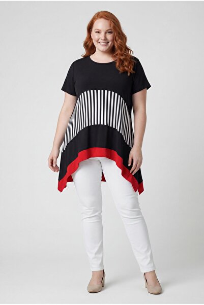 Ebsumu Γυναικεία μπλούζα ασύμμετρης κοπής σε μαύρο-κόκκινο χρώμα