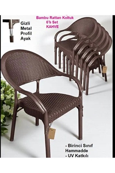 hesapli 6 Adet Rattan acı kahve Bambu Koltuk Plastik Bahçe Sandalyesi