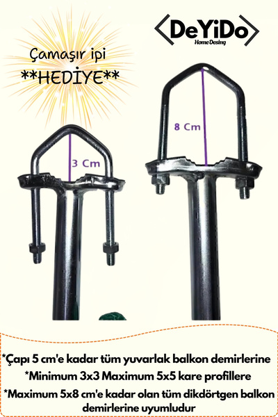 DeYiDo Balkon Çamaşır Askılığı Çamaşırlık Kurutma Askısı Küpeşte Kıyafet Elbise Kurutmalık Metal Askılık