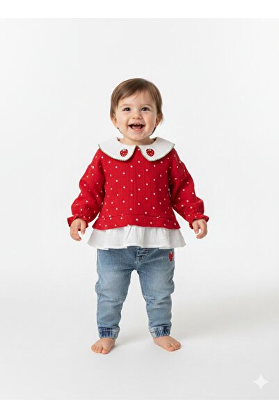 ZARİNA Baby Girl & Child 100% Cotton Strawberry Themed Polka Dot Blouse Pants...