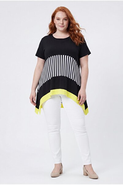 Ebsumu Μαύρη κίτρινη γυναικεία μπλούζα με ασύμμετρη κοπή σε μεγάλο μέγεθος