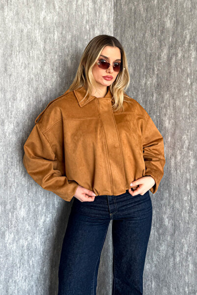 ModaPlaza Γυναικείο παλτό σουέτ με φερμουάρ 60538