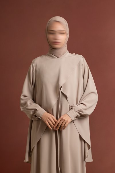 Lemaye Fermuarlı Allerli Ferace - Taş