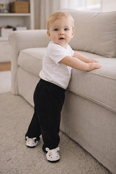 Babyhola Kadife Oyuncaklı Kız Erkek Bebek Çocuk Pantolon Siyah İnek69-1521