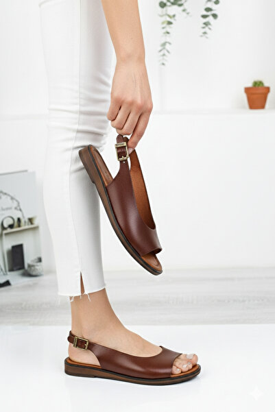Deripabuc Справжня шкіра Коричневі жіночі шкіряні сандалі Dp-0076