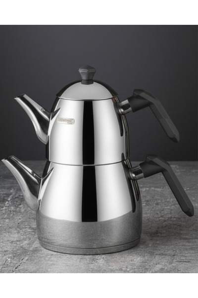 Kahramanlar Smoked Medium Size Diamond Steel Teapot