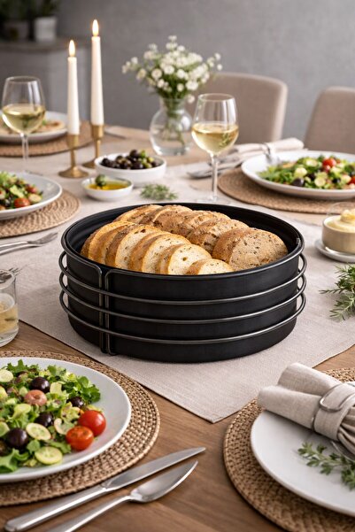 KARTEYA سلة خبز درجة أولى ستانلس سلة سوداء فاخرة قماش أسود