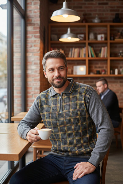 Kamalı Pulover pentru bărbați, gri, fără pilling, cu potrivire standard, mode...