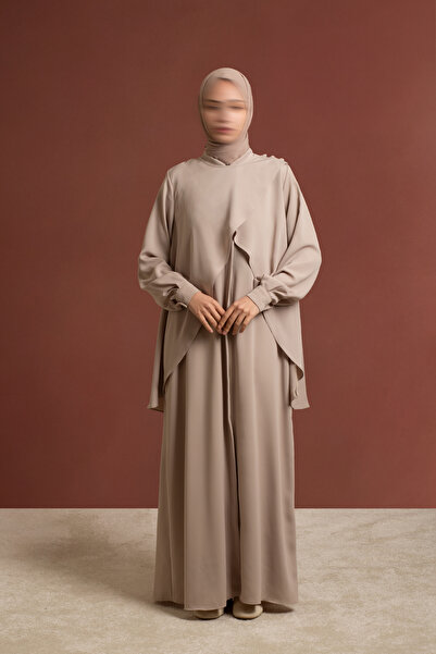 Lemaye Fermuarlı Allerli Ferace - Taş