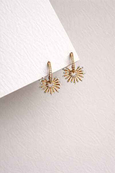 Owentis Steel Rose Gold Stone Dangle Model Lunetta Earrings -No Tarnishing-