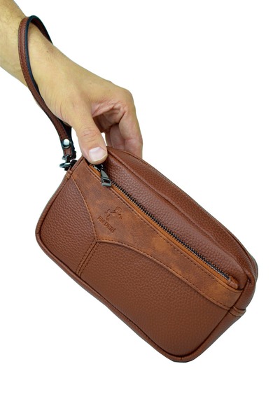 en deri Men's Black Card Holder Luxury Portfolio Handbag with Belt