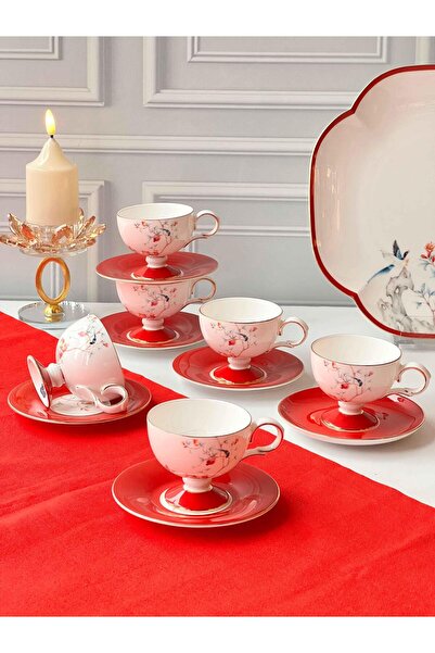 ROSSEV Türk Kahve Fincanı Rosso 6 Kişilik 12 Parça