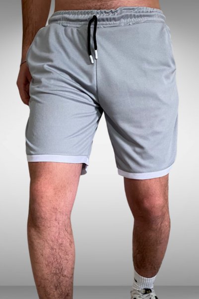 DEEPSENSE Men's Gray White Sports Shorts Basketball Football Striped Shorts Fitness Running Bermuda
