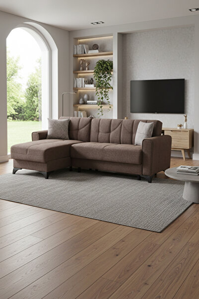 nikshop Mons Yataklı Köşe Koltuk Takımı - Kahve