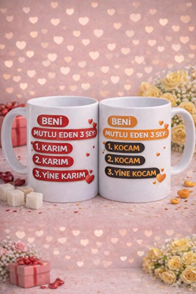 UD Beni Mutlu Eden 3 Şey: Karım & Kocam Kupa Bardak