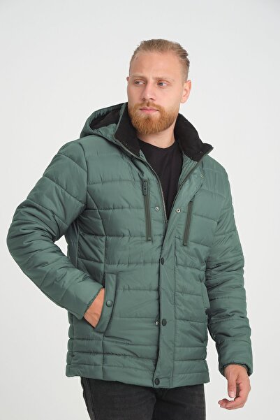 Wise Erkek Kapüşonlu İçi Polarlı %100 Polyester Şişme Mont