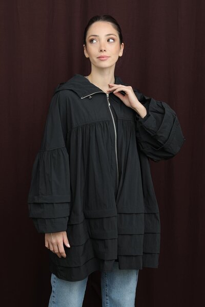 Soul Kadın Katman Detaylı Kap - 32395MNT - BLACK