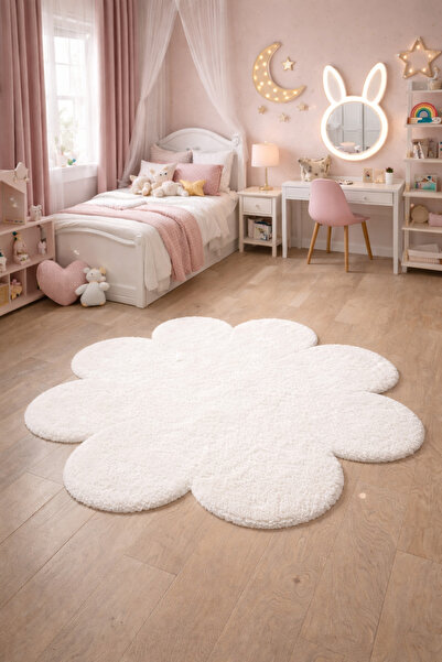 SOFT DECOR Kaymaz Taban Yuvarlak Papatya Şekilli Halı Modern Salon Koridor Mu...