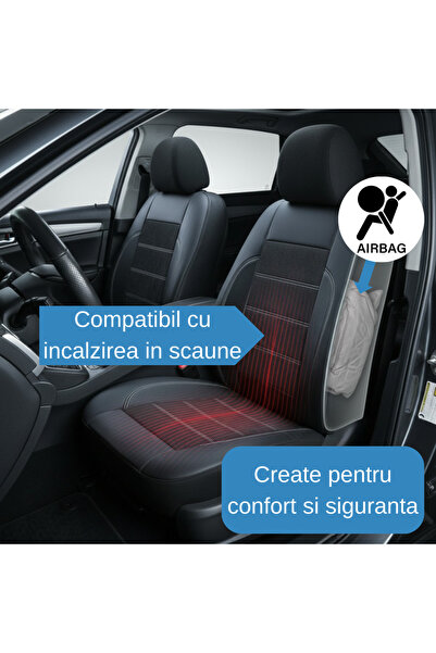 SMARTIC Huse scaune auto Smartic, Alcantara si Piele Ecologica S01, 11 piese, compatibile airbag, rabatabile