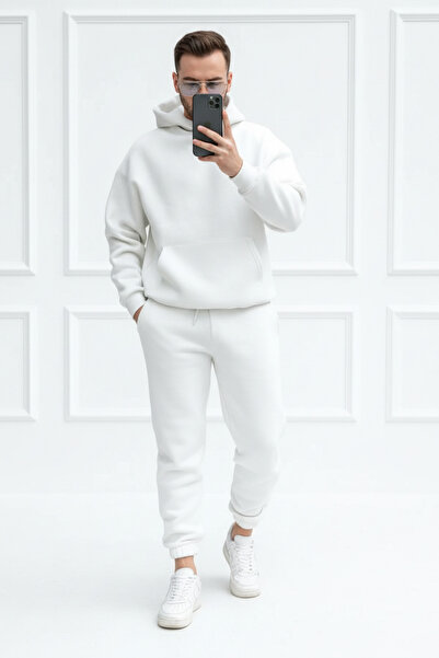 Runades طقم بدلة رياضية بغطاء للرأس مقاس كبير للرجال ذات ملمس ناعم وأرجل مطاط...