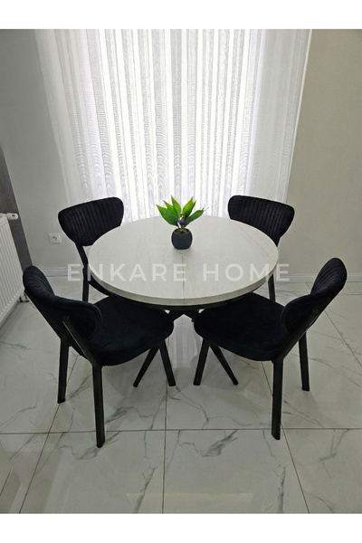 Enkare Oliva Masa Papatya Sandalye, Yuvarlak Açılabilir Mdf Masa, Mutfak, Sal...