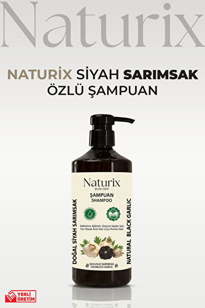 Naturix Siyah Sarımsak Şampuanı - Paraben, Tuz, Fosfat Içermeyen Kokusuz & Tu...