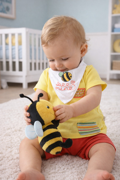 Pino Baby طقم تي شيرت وشورت ومريلة مطبوع عليه نحلة 3426