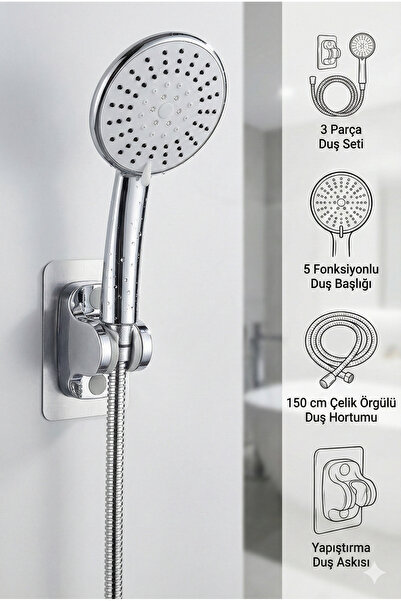 Plodna House Venüs 5 Fonksiyon Duş Başlığı + Spiral Çelik örgülü Duş Hortumu ...