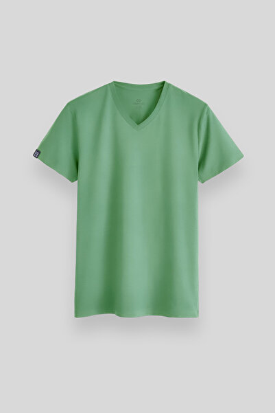 TOMMY LIFE Tricou pentru bărbați, verde pastel, cu mânecă scurtă, cu decolteu...